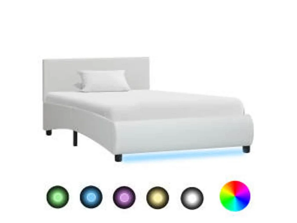 Cadre de lit avec LED sans matelas blanc similicuir 90x200 cm