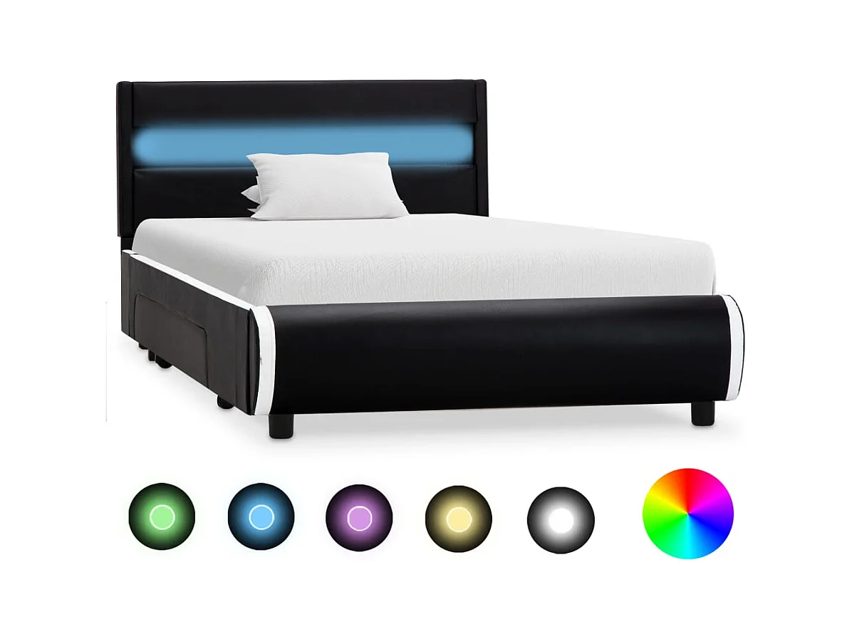 Cadre de lit avec LED Noir Similicuir 100 x 200 cm