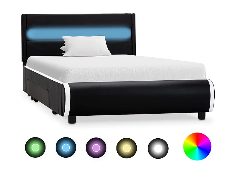 Cadre de lit avec LED Noir Similicuir 100 x 200 cm