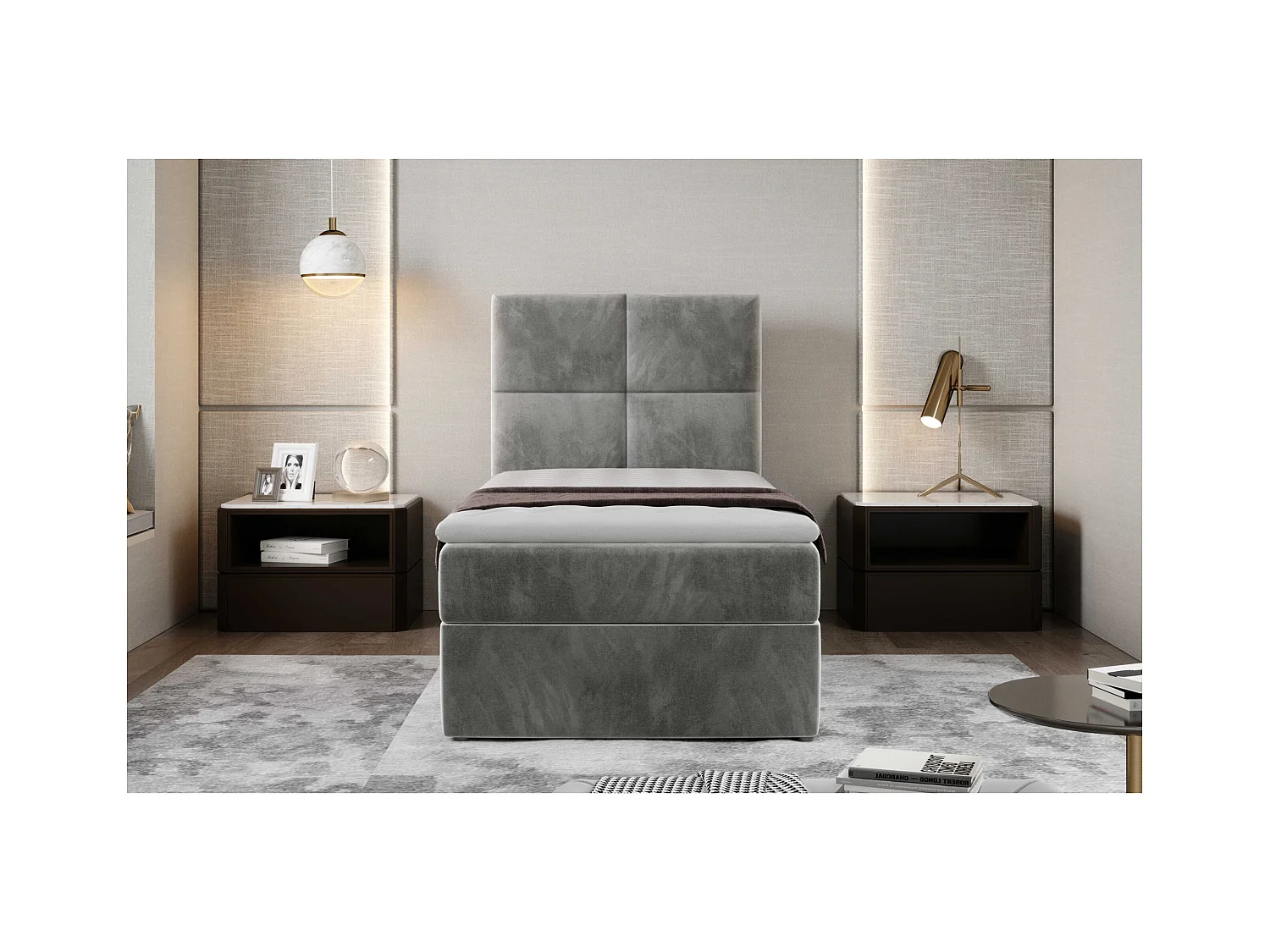 Box Spring Letto Marela (90x200)/materasso incluso/grigio