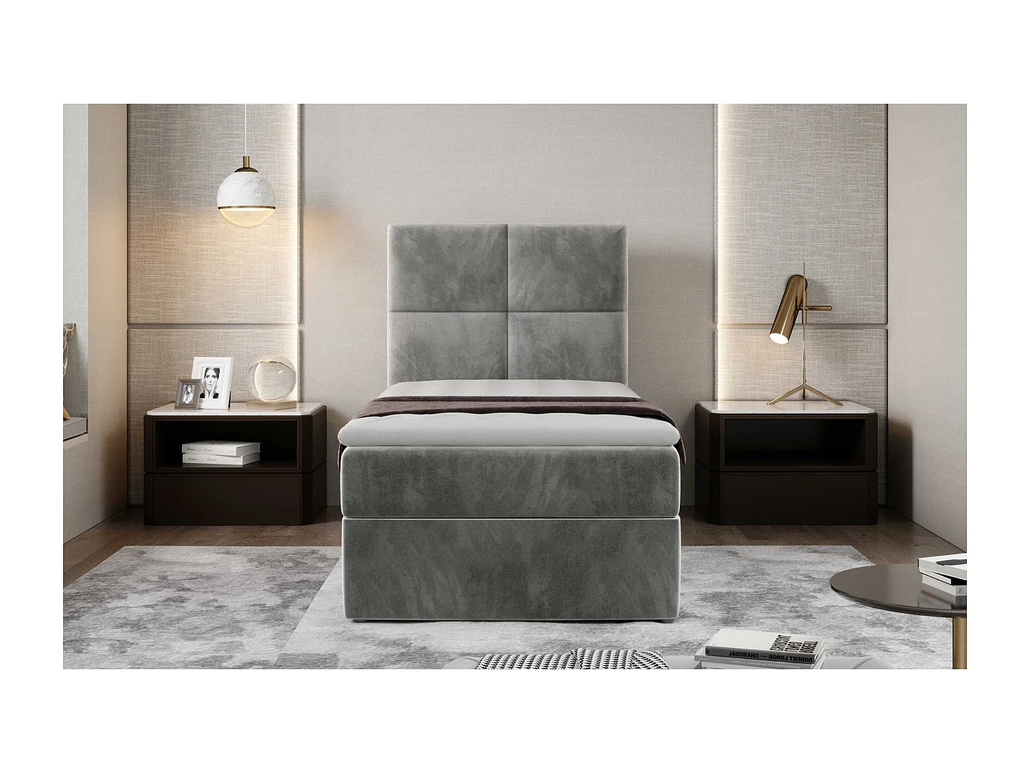 Box Spring Lit Marela (90x200)/matelas inclus/grise