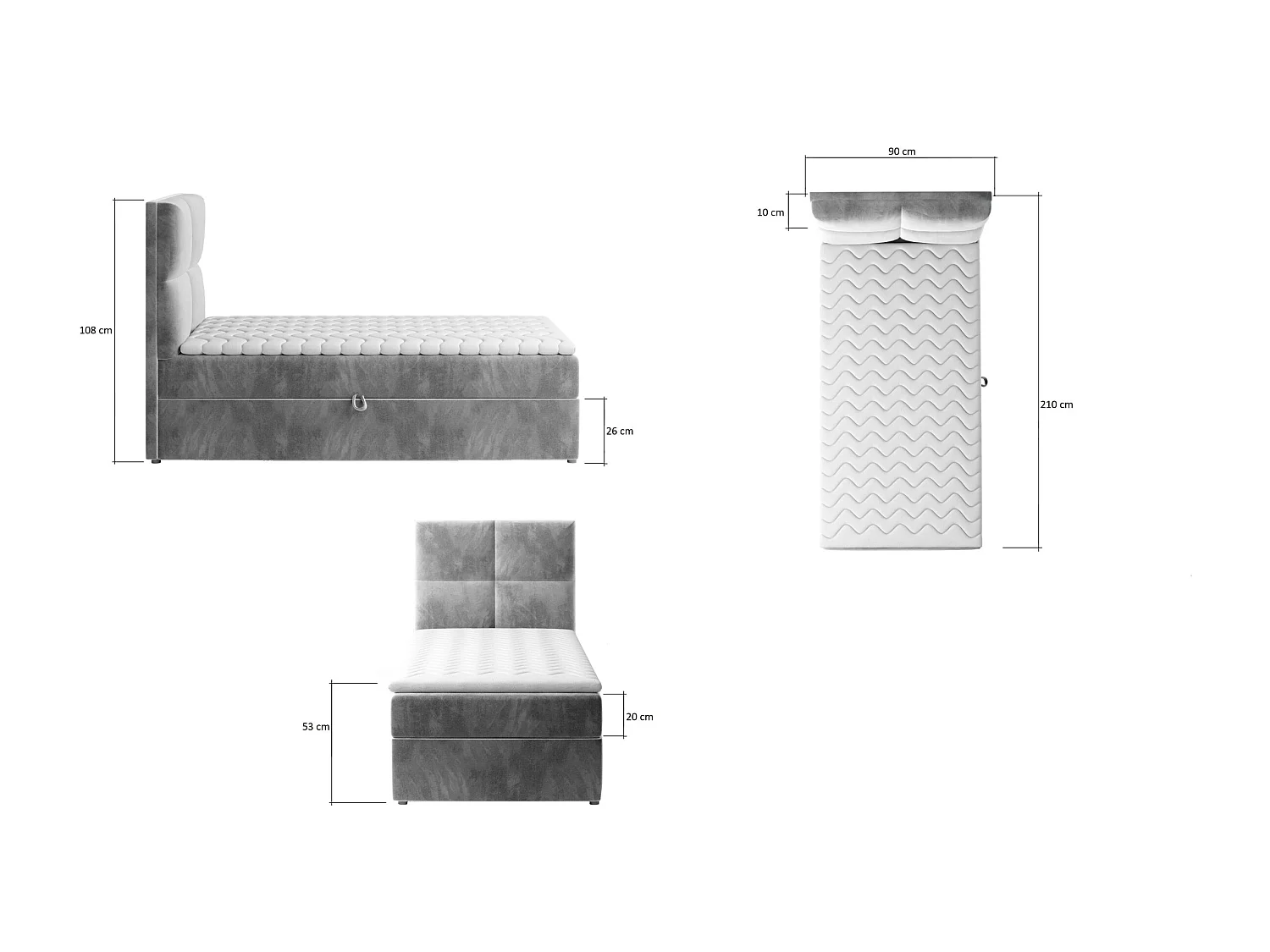 Box Spring Lit Marela (90x200)/matelas inclus/grise