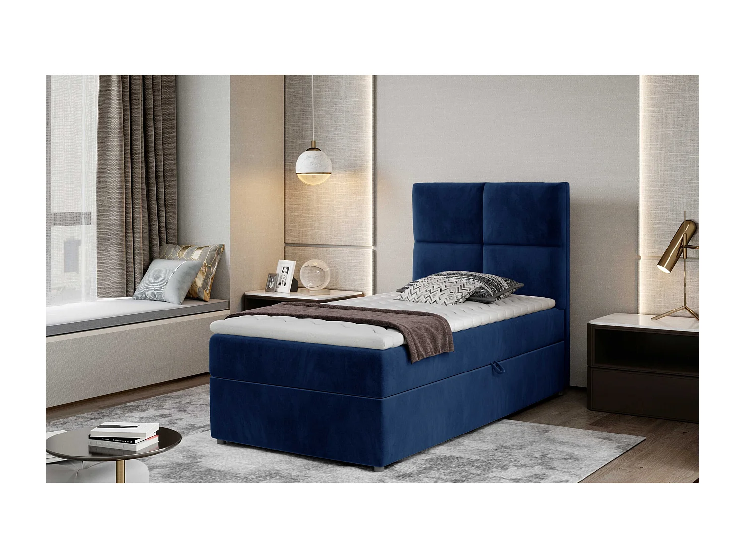 Box Spring Lit Marela (90x200)/matelas inclus/bleue