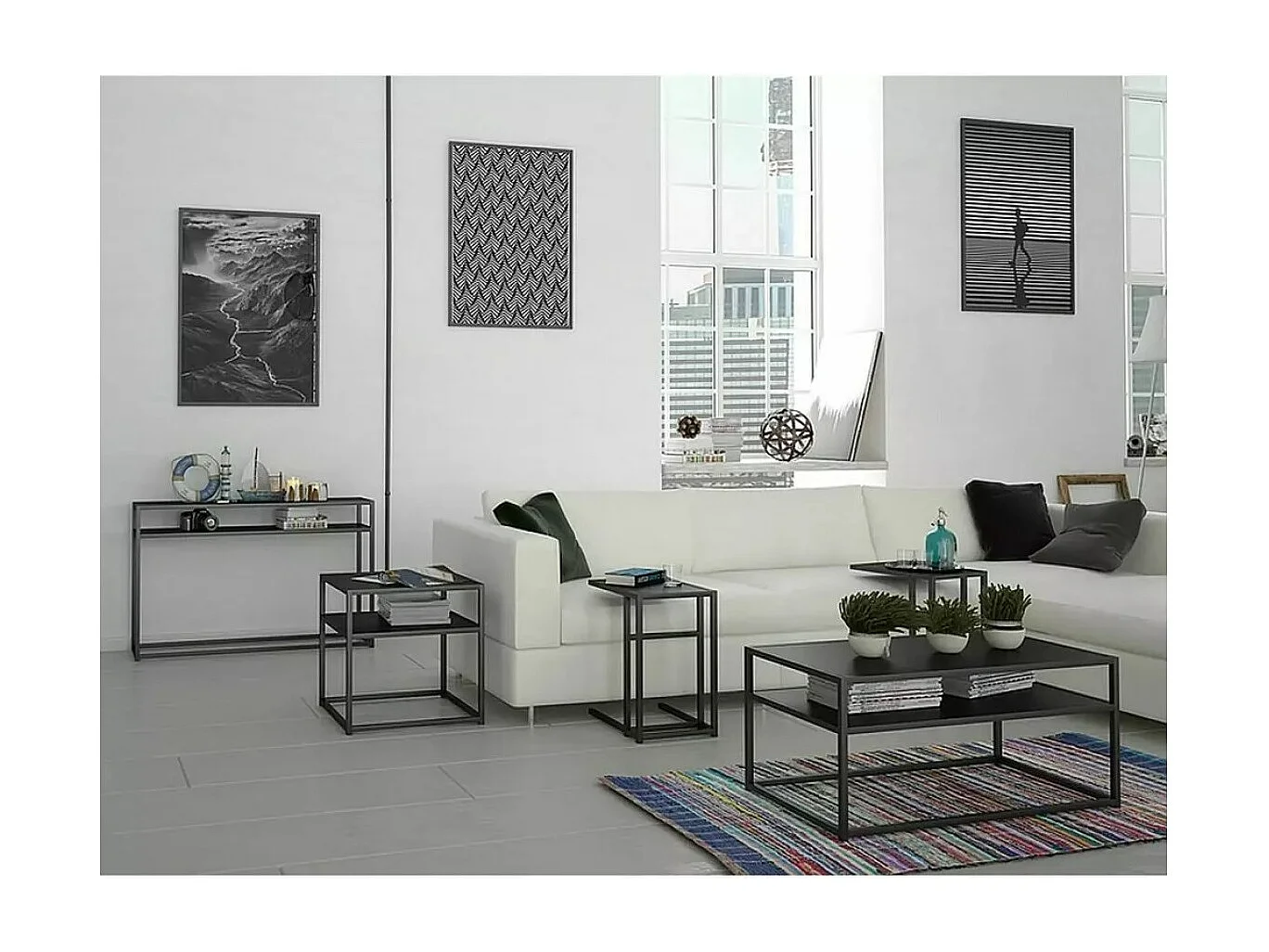 Tavolino Symphony/Piano Laminato/Metallo/Nero