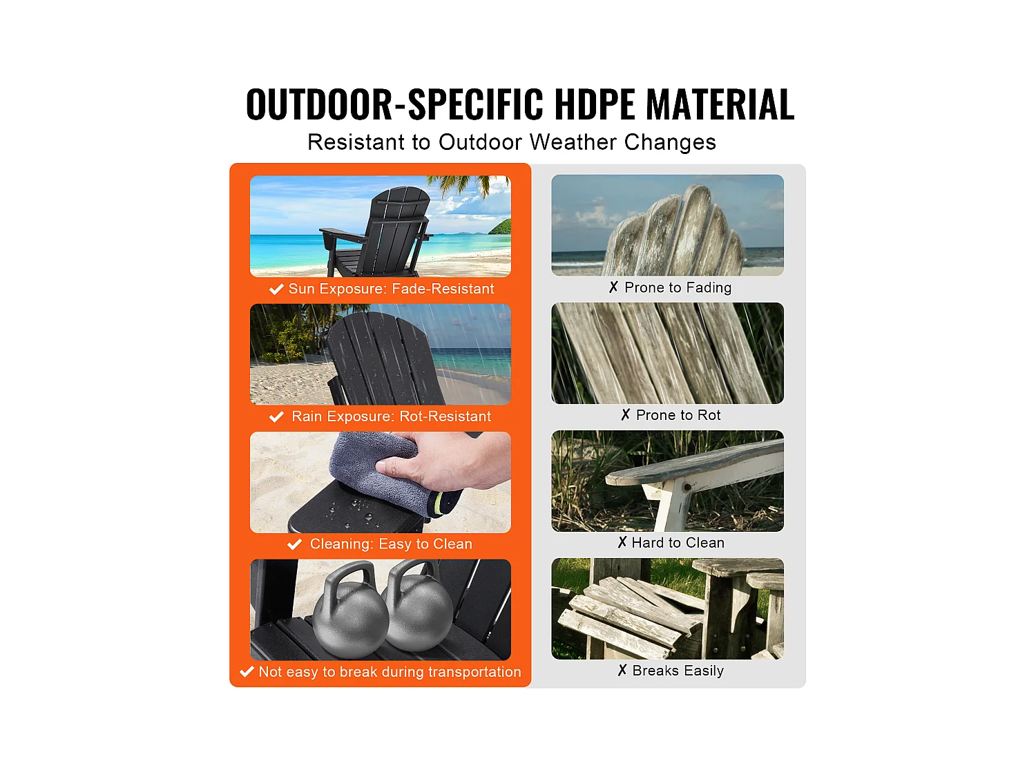 Sedia da Giardino, SucceBuy Set di 2 Sedie Adirondack, Pieghevoli, in Plastica, per Tutte le Stagioni, Braciere, Nere