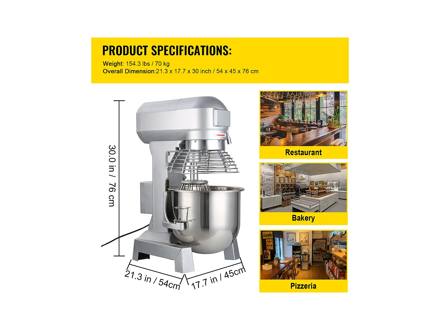 Mélangeur SucceBuy Mixeur sur Socle Robuste à 3 Vitesses 30L, Mixeur sur Socle Réglable 220 V, Idéal pour une Utilisation en Cuisine Commerciale