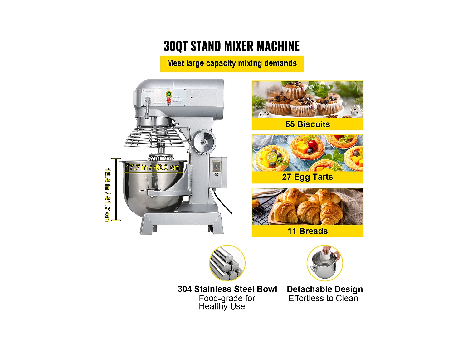 Mélangeur SucceBuy Mixeur sur Socle Robuste à 3 Vitesses 30L, Mixeur sur Socle Réglable 220 V, Idéal pour une Utilisation en Cuisine Commerciale