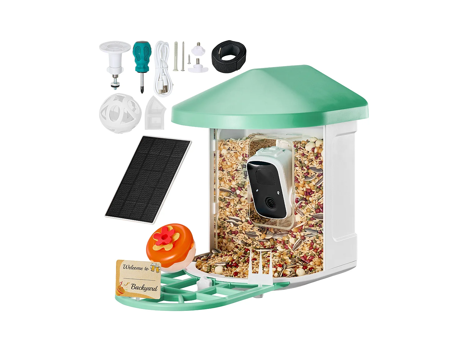 Comedouro para Aves Inteligente SucceBuy com Câmera, 2K HD, Espécies IA, Alimentado pela Energia Solar