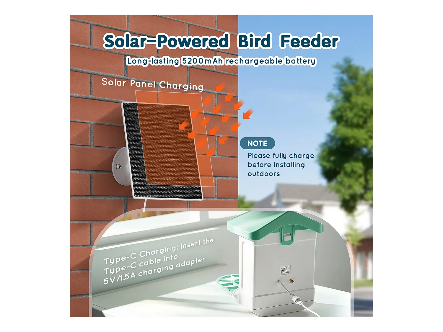 Comedouro para Aves Inteligente SucceBuy com Câmera, 2K HD, Espécies IA, Alimentado pela Energia Solar