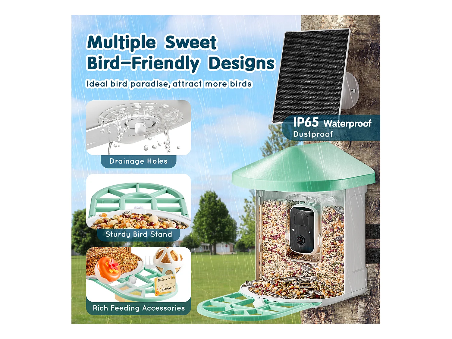 Mangeoire à Oiseaux Intelligente SucceBuy avec Caméra, 2K HD, Espèces IA,, Alimentée par L'énergie Solaire