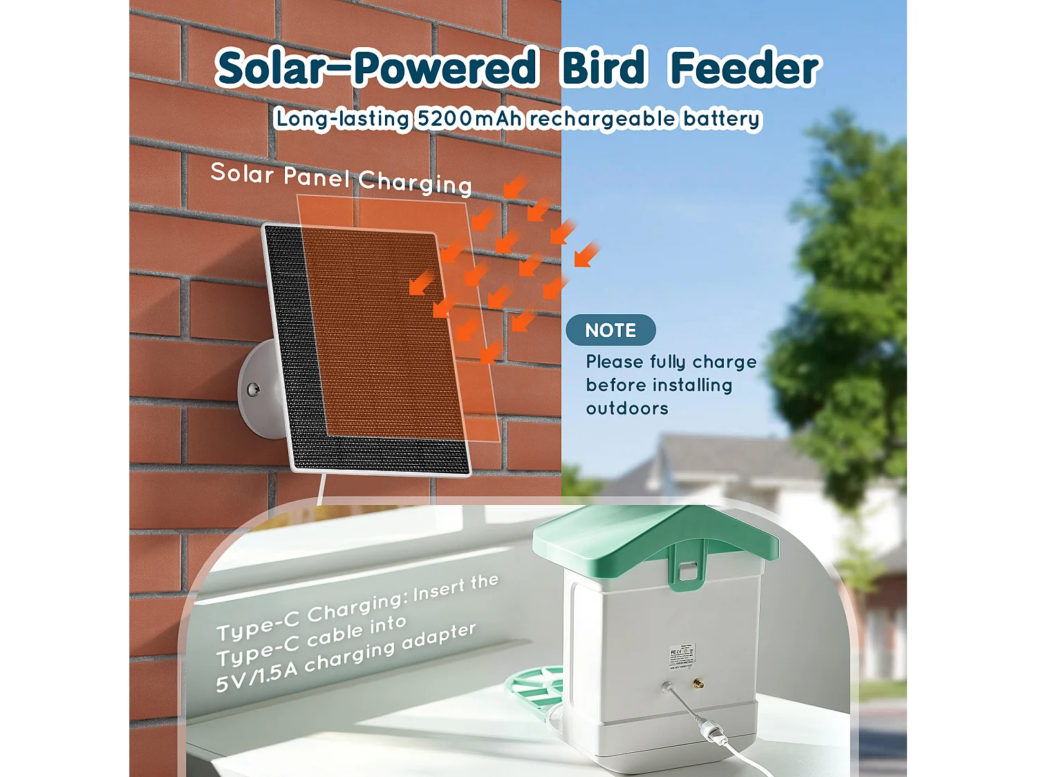 Mangeoire à Oiseaux Intelligente SucceBuy avec Caméra, 2K HD, Espèces IA,, Alimentée par L'énergie Solaire