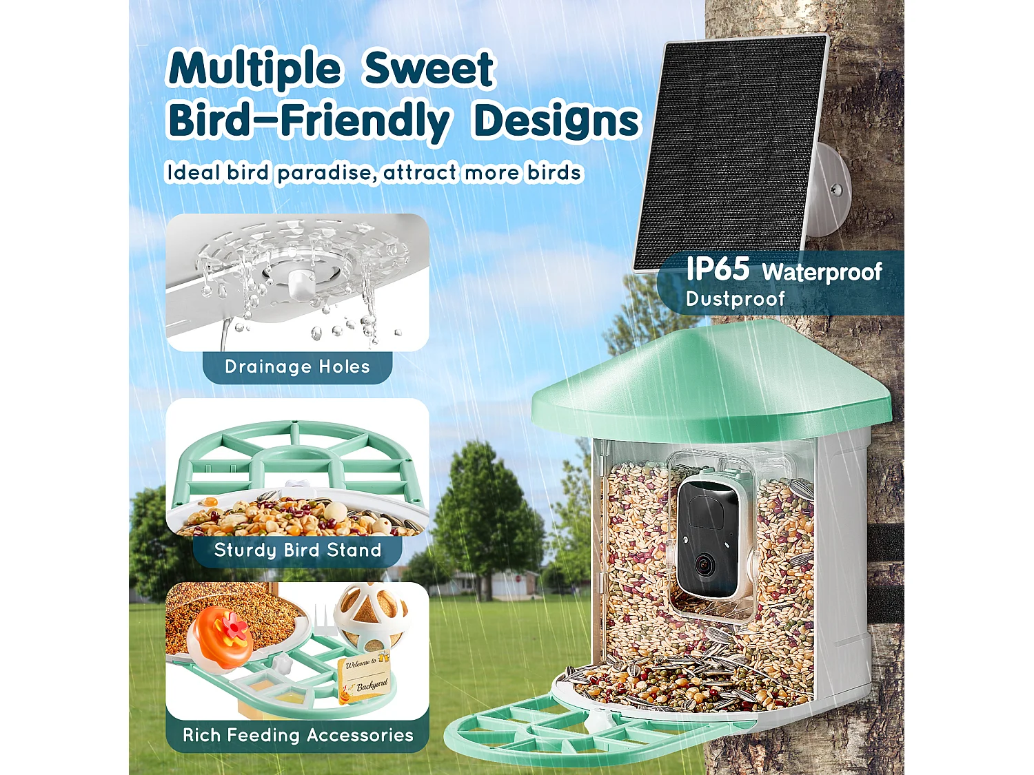 Mangeoire à Oiseaux Intelligente SucceBuy avec Caméra, 2K HD, Espèces IA,, Alimentée par L'énergie Solaire