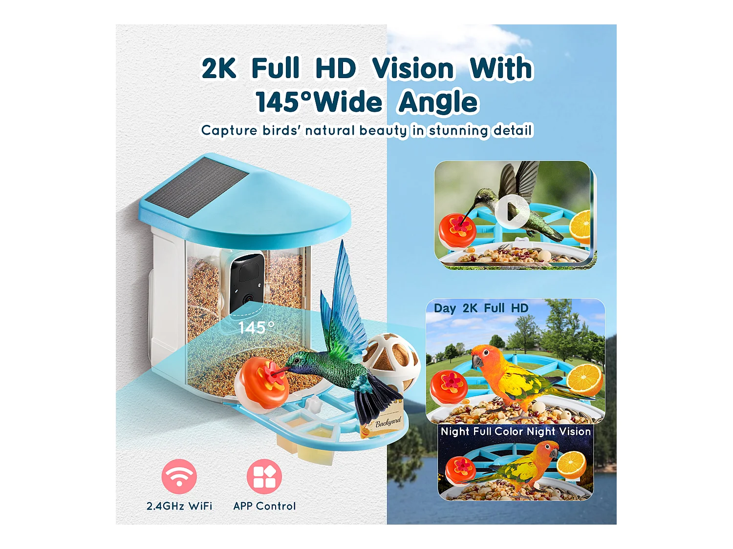 Mangiatore per Uccelli Intelligente SucceBuy con Telecamera, 2K HD, Specie IA, Alimentato dalla Energia Solare