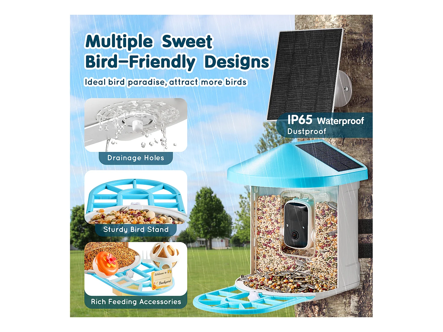 Mangeoire à Oiseaux Intelligente SucceBuy avec Caméra, 2K HD, Espèces IA,, Alimentée par L'énergie Solaire