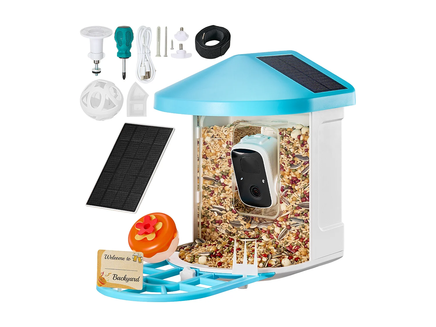 Mangeoire à Oiseaux Intelligente SucceBuy avec Caméra, 2K HD, Espèces IA,, Alimentée par L'énergie Solaire