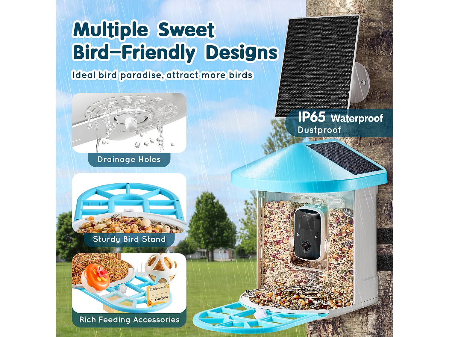 Mangeoire à Oiseaux Intelligente SucceBuy avec Caméra, 2K HD, Espèces IA,, Alimentée par L'énergie Solaire