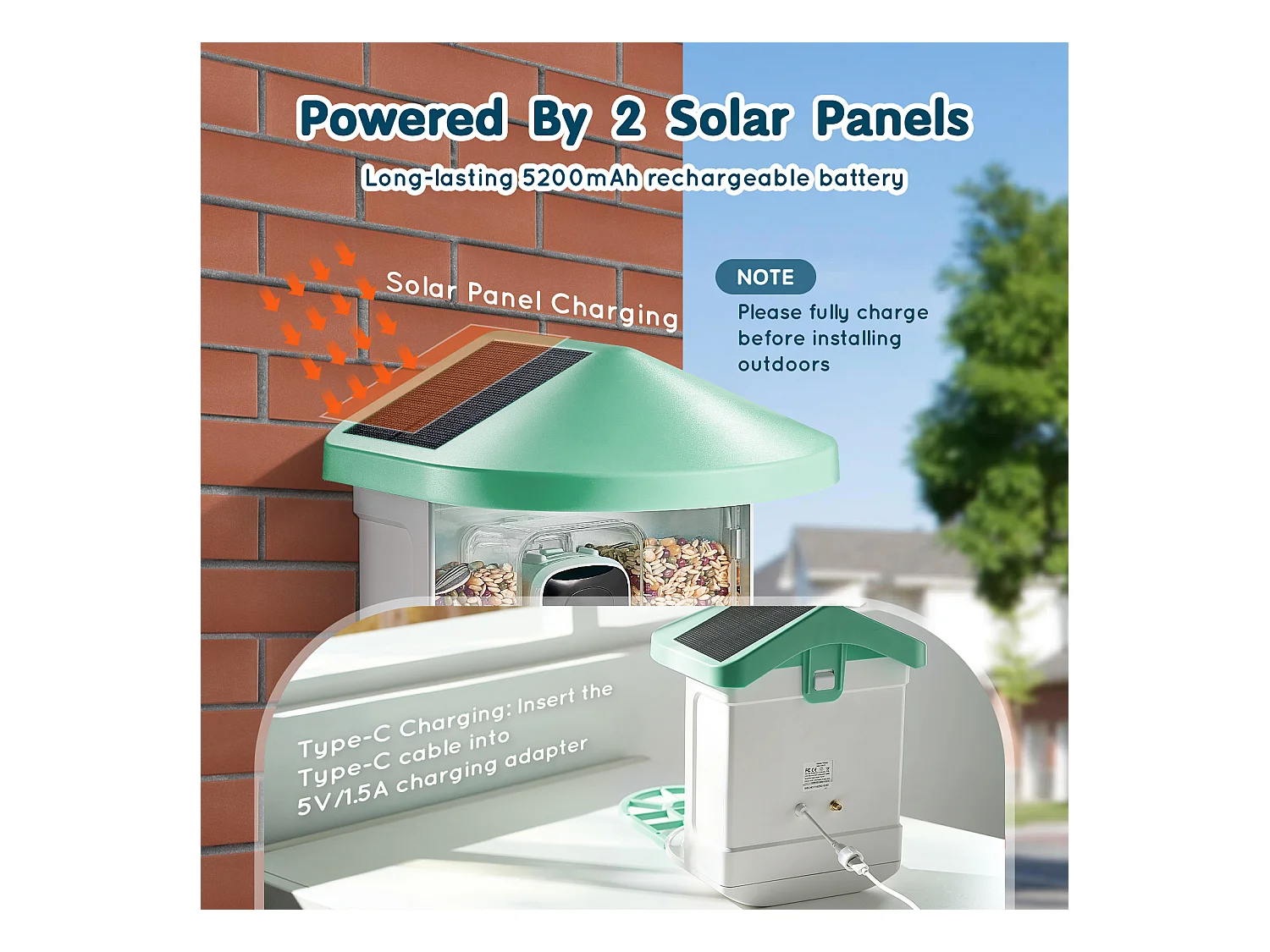 Comedouro para Aves Inteligente SucceBuy com Câmera, 2K HD, Espécies IA, Alimentado pela Energia Solar