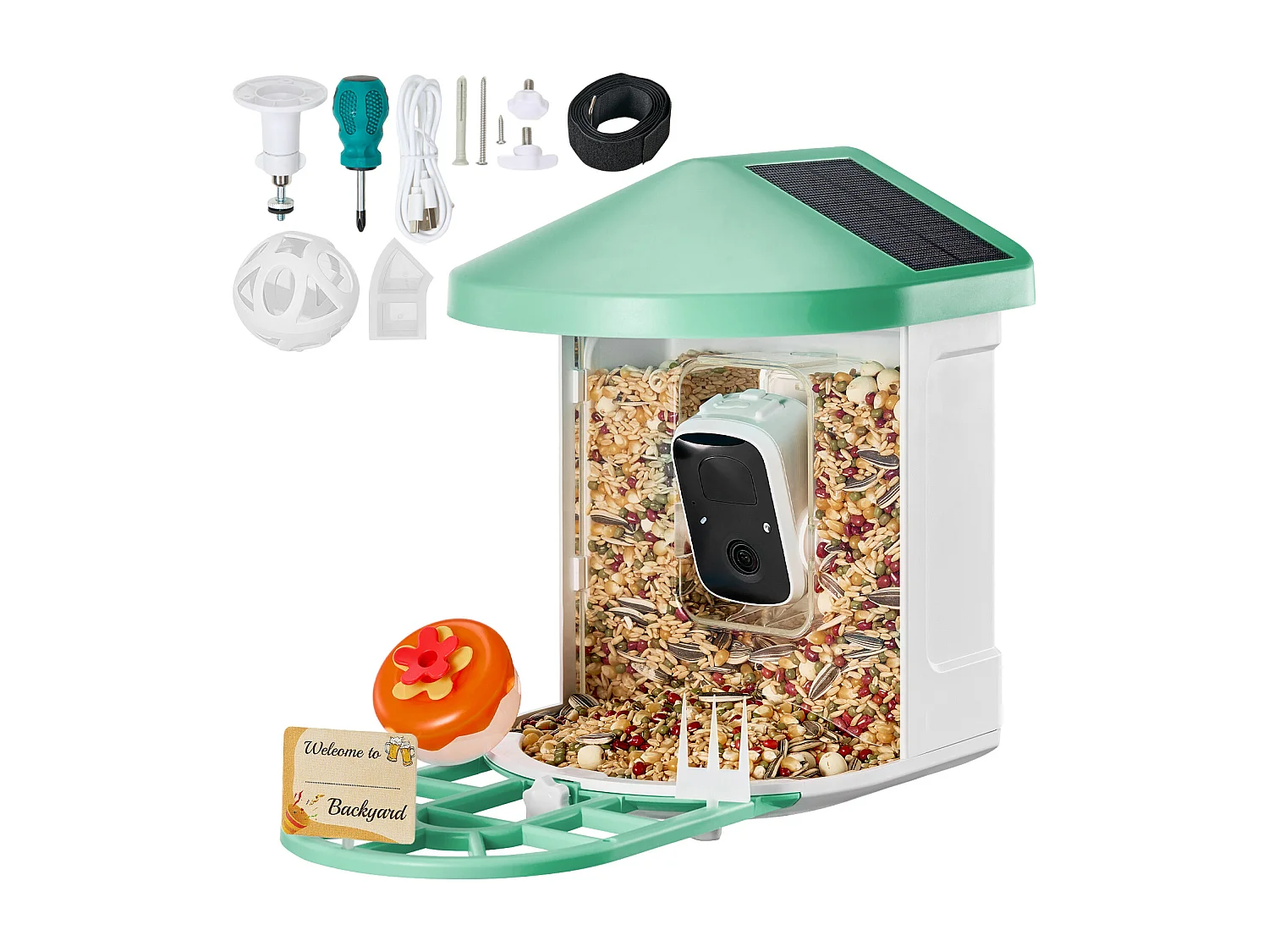 Mangeoire à Oiseaux Intelligente SucceBuy avec Caméra, 2K HD, Espèces IA,, Alimentée par L'énergie Solaire