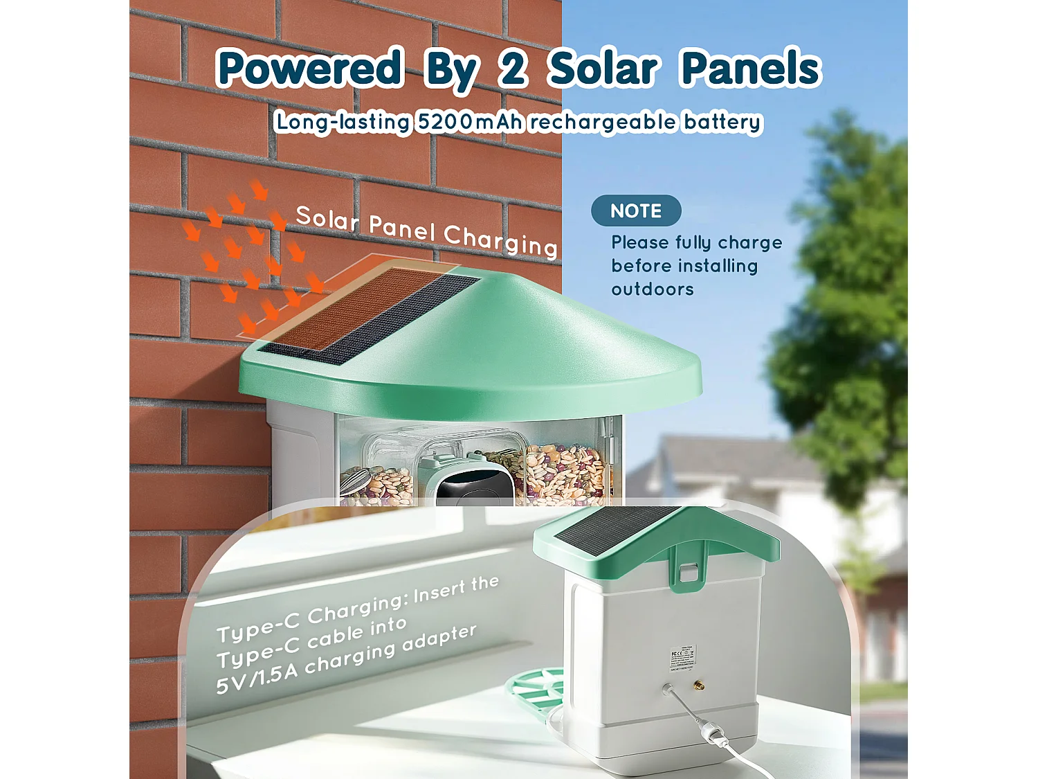 Mangeoire à Oiseaux Intelligente SucceBuy avec Caméra, 2K HD, Espèces IA,, Alimentée par L'énergie Solaire