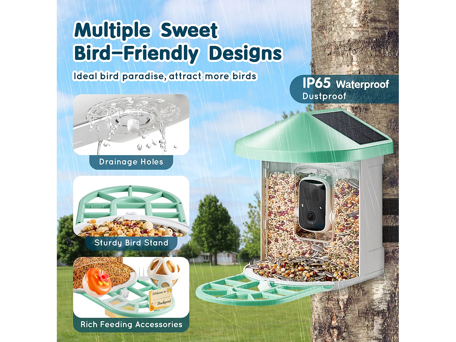 Mangeoire à Oiseaux Intelligente SucceBuy avec Caméra, 2K HD, Espèces IA,, Alimentée par L'énergie Solaire