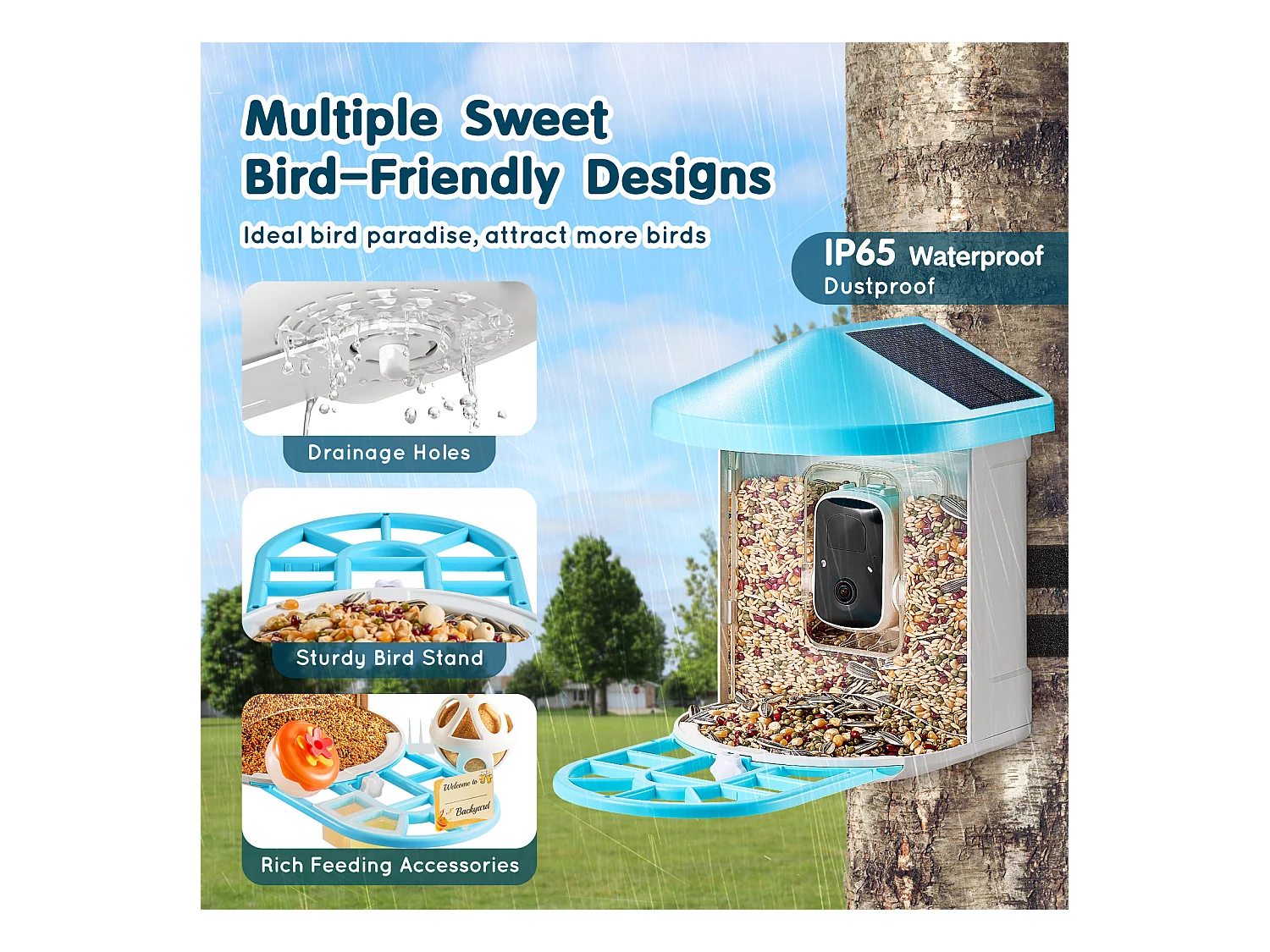Comedouro para Aves Inteligente SucceBuy com Câmera, 2K HD, Espécies IA, Alimentado pela Energia Solar