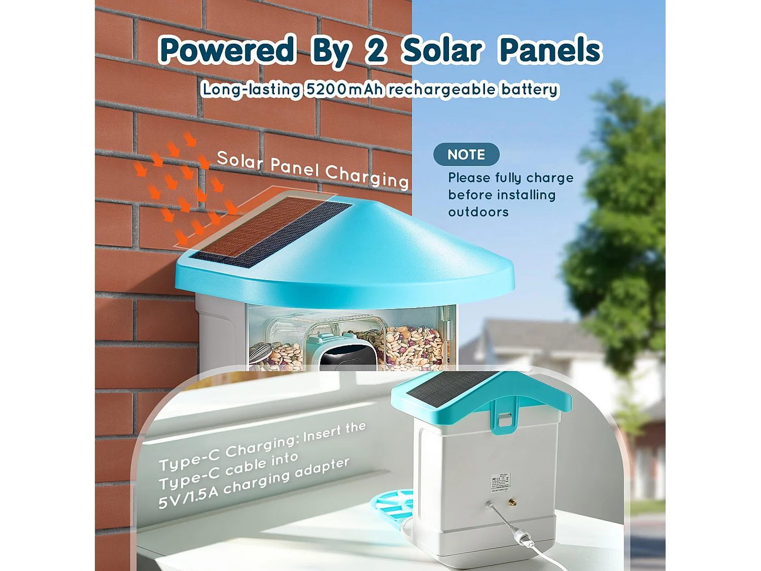 Mangeoire à Oiseaux Intelligente SucceBuy avec Caméra, 2K HD, Espèces IA,, Alimentée par L'énergie Solaire