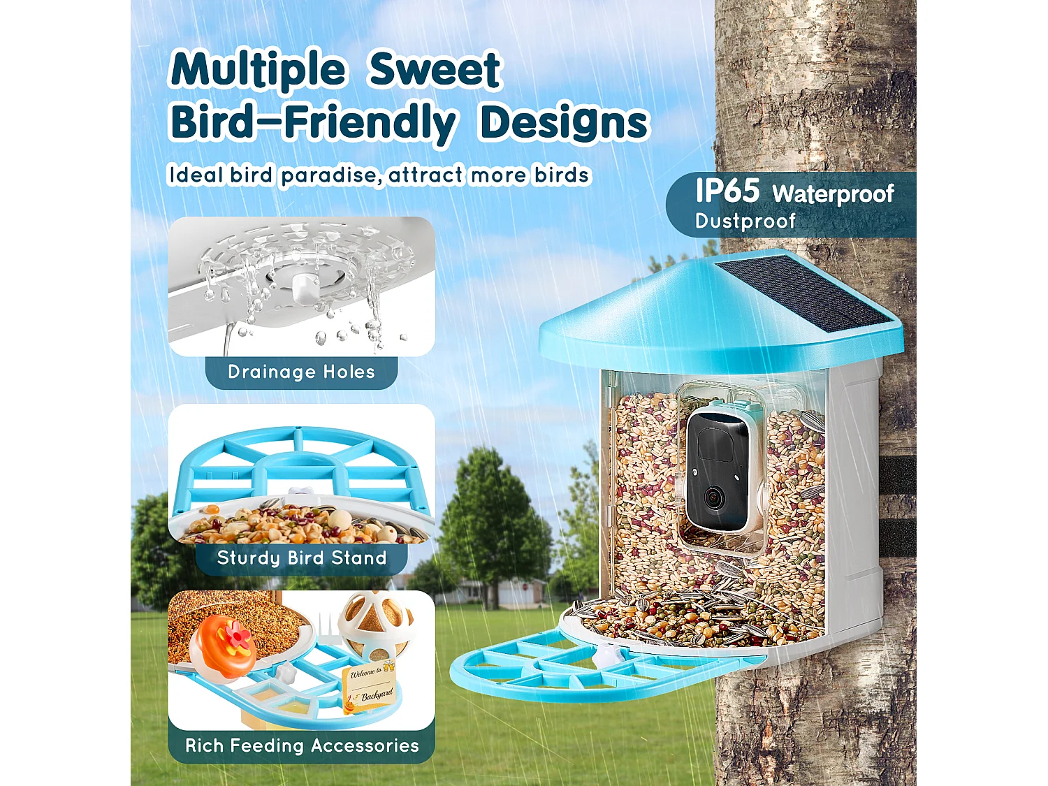 Mangeoire à Oiseaux Intelligente SucceBuy avec Caméra, 2K HD, Espèces IA,, Alimentée par L'énergie Solaire