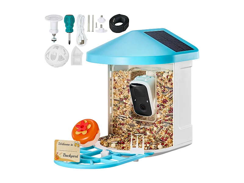 Mangeoire à Oiseaux Intelligente SucceBuy avec Caméra, 2K HD, Espèces IA,, Alimentée par L'énergie Solaire
