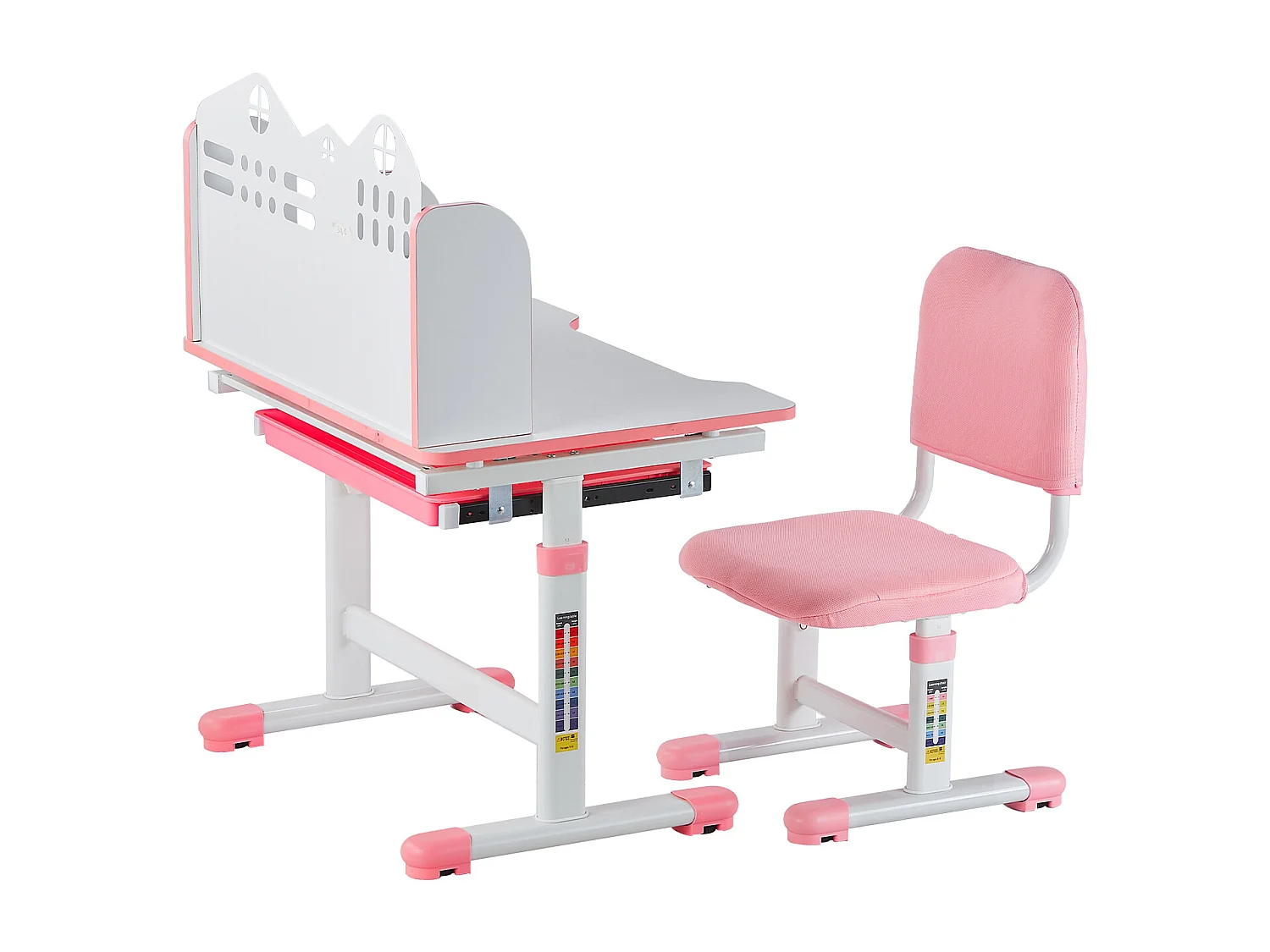 Kinder Bureau- en Stoelenset SucceBuy, Regelbare Hoogte met Etage en Lade, Roze, Kinderbureau voor Slaapkamer en Studeerkamer