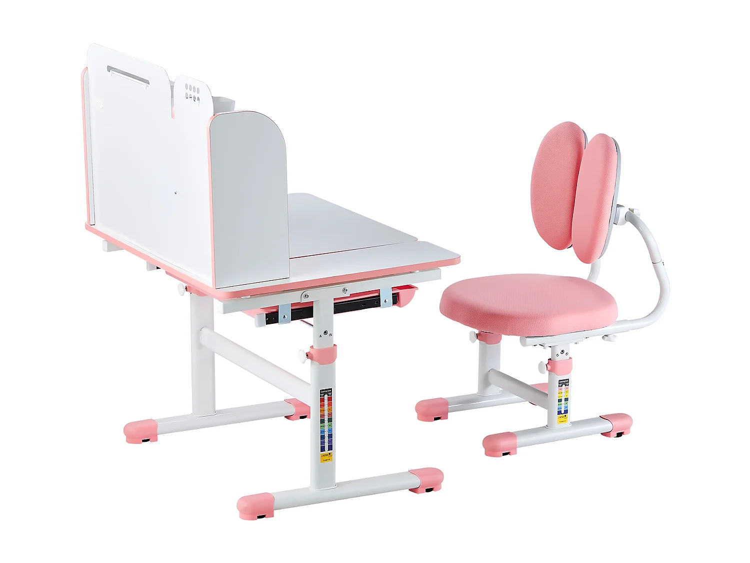 Conjunto Escritorio y Silla para Niños SucceBuy, Altura Ajustable con Estante y Cajón, Rosa