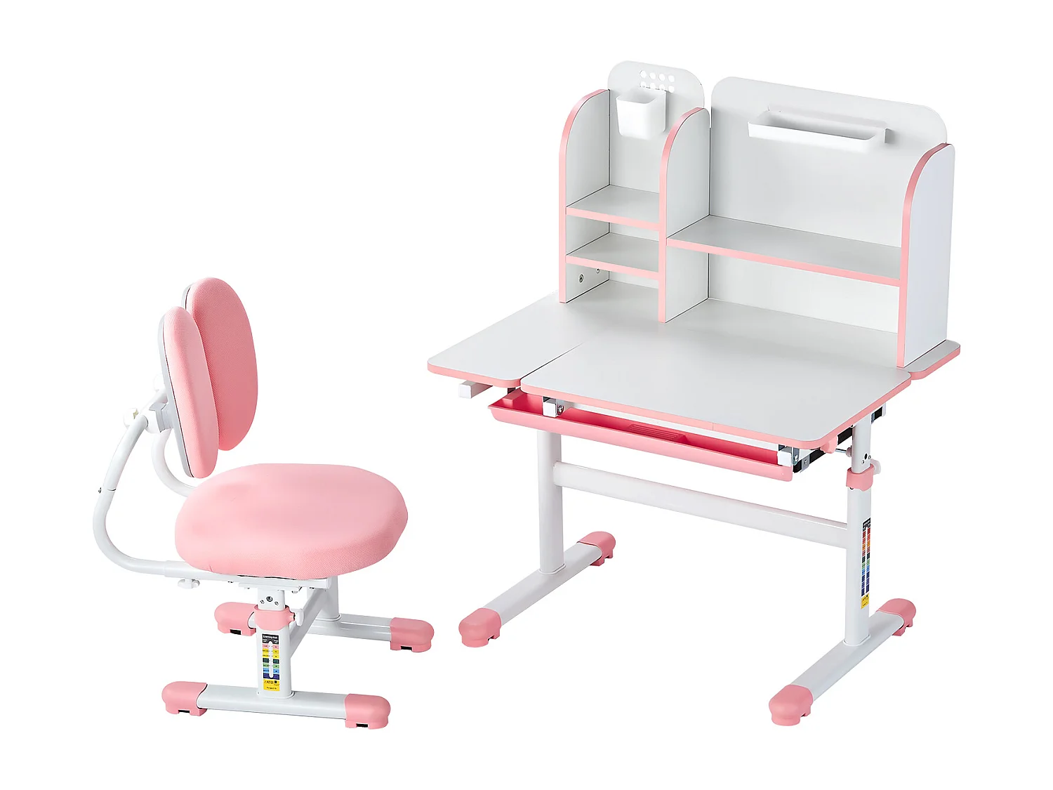 Conjunto Escritorio y Silla para Niños SucceBuy, Altura Ajustable con Estante y Cajón, Rosa