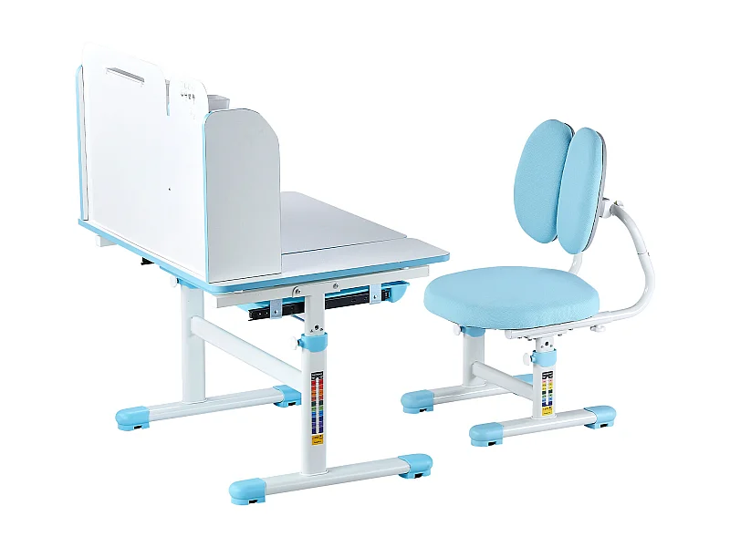 Conjunto Escritorio y Silla para Niños SucceBuy, Altura Ajustable con Estante y Cajón, Azul