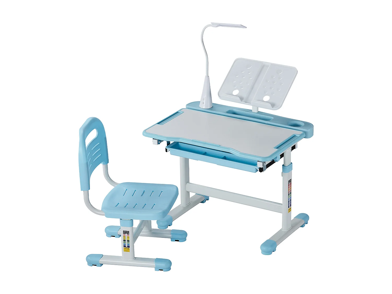 Kinder Bureau- en Stoelenset SucceBuy, Regelbare Hoogte met Lamp, Blauw, Kinderbureau voor Slaapkamer en Studeerkamer