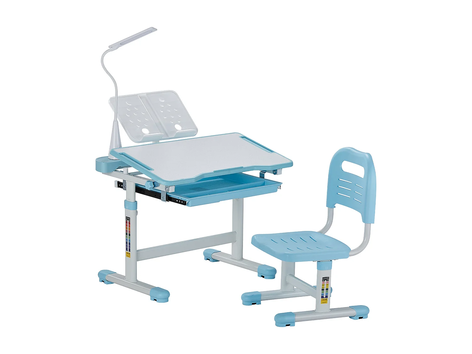 Kinder Bureau- en Stoelenset SucceBuy, Regelbare Hoogte met Lamp, Blauw, Kinderbureau voor Slaapkamer en Studeerkamer