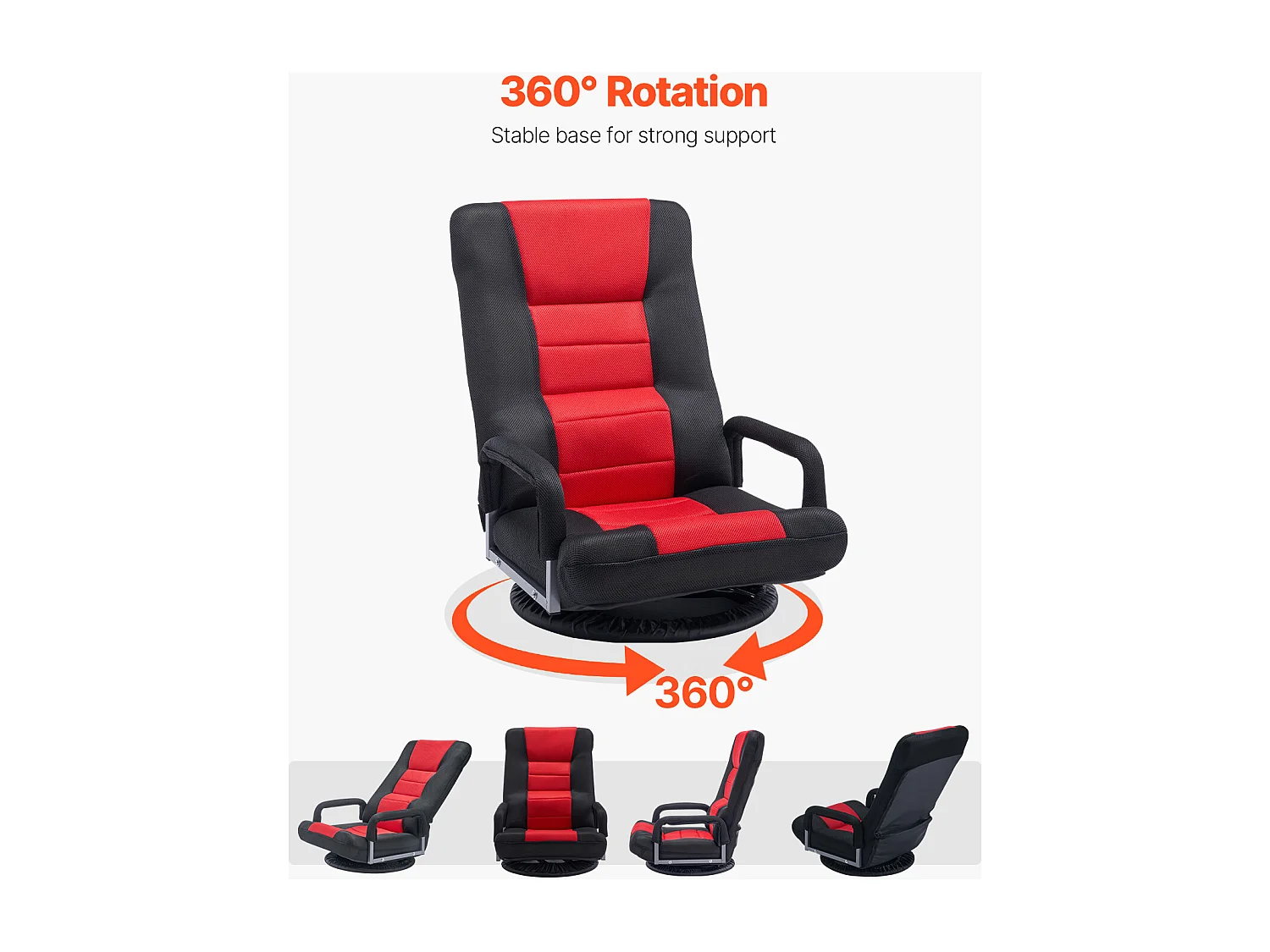 Fauteuil de Sol SucceBuy, Chaise Pliante avec Accoudoirs, Dossier Réglable sur 6 Positions, Pivotante à 360°, Rouge et Noir