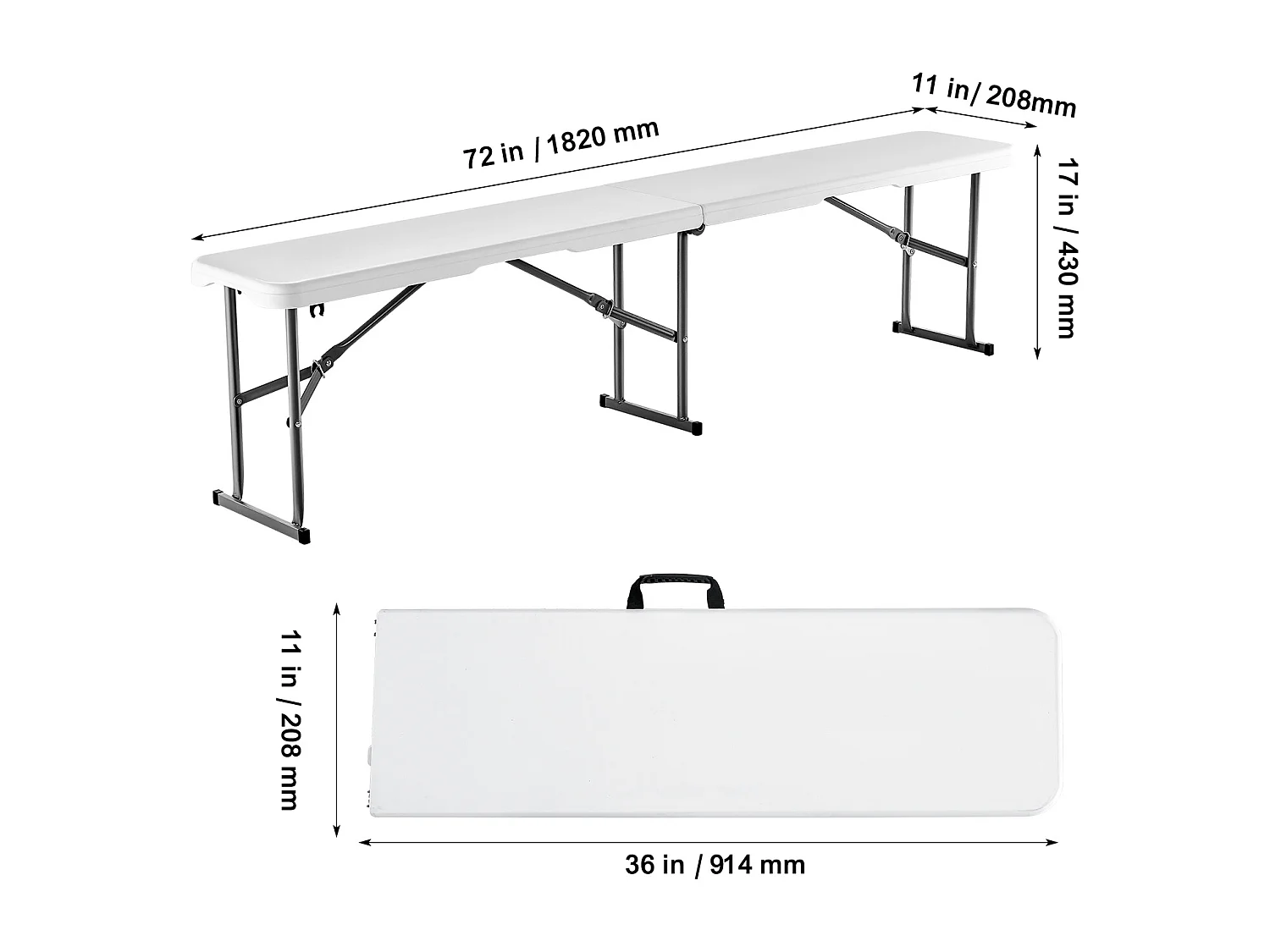 Banc de Sport SucceBuy 1,8 m, Lot de 2, Siège Extérieur Portable pour Pique-nique et Camping