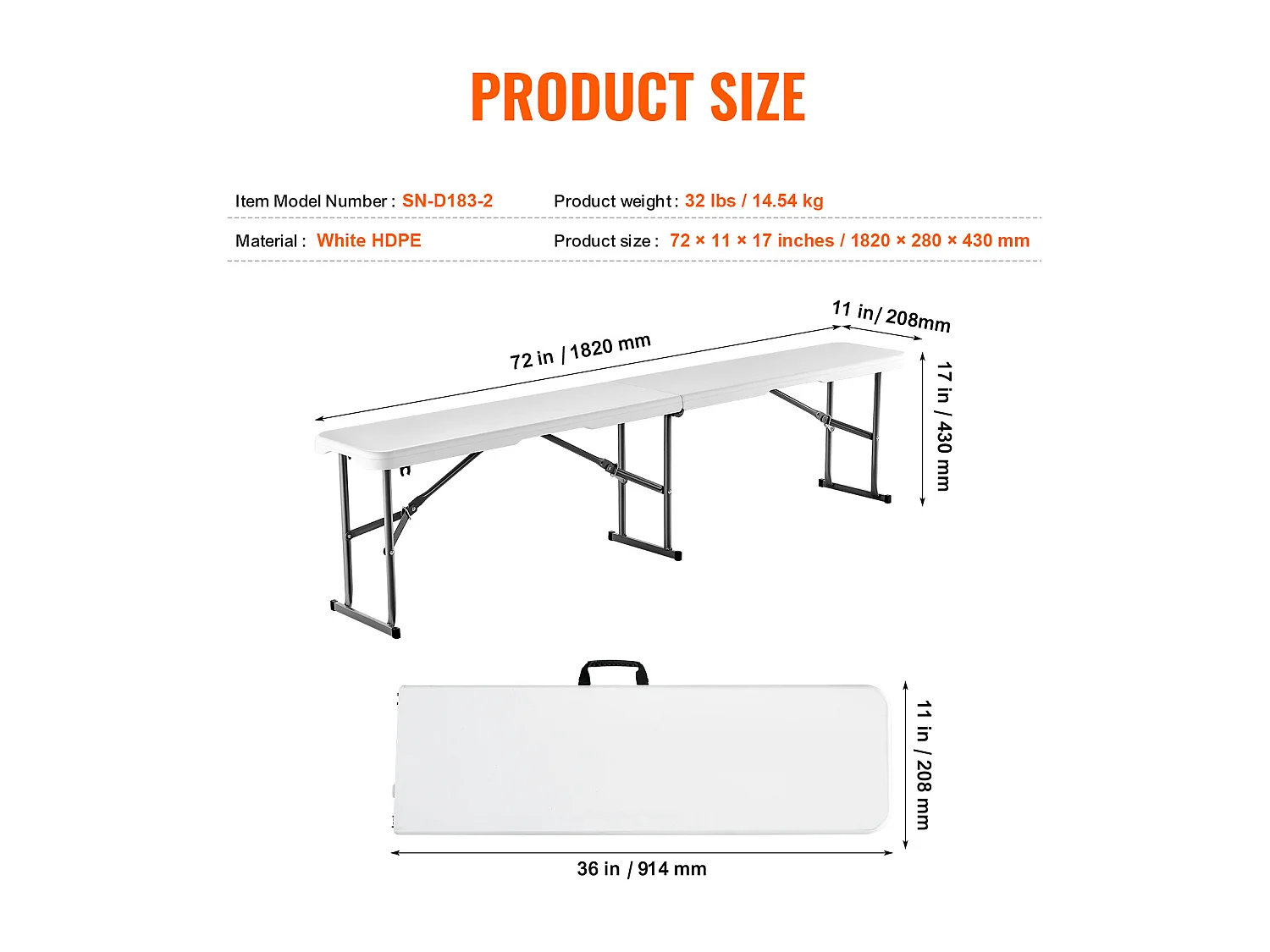 Banc de Sport SucceBuy 1,8 m, Lot de 2, Siège Extérieur Portable pour Pique-nique et Camping