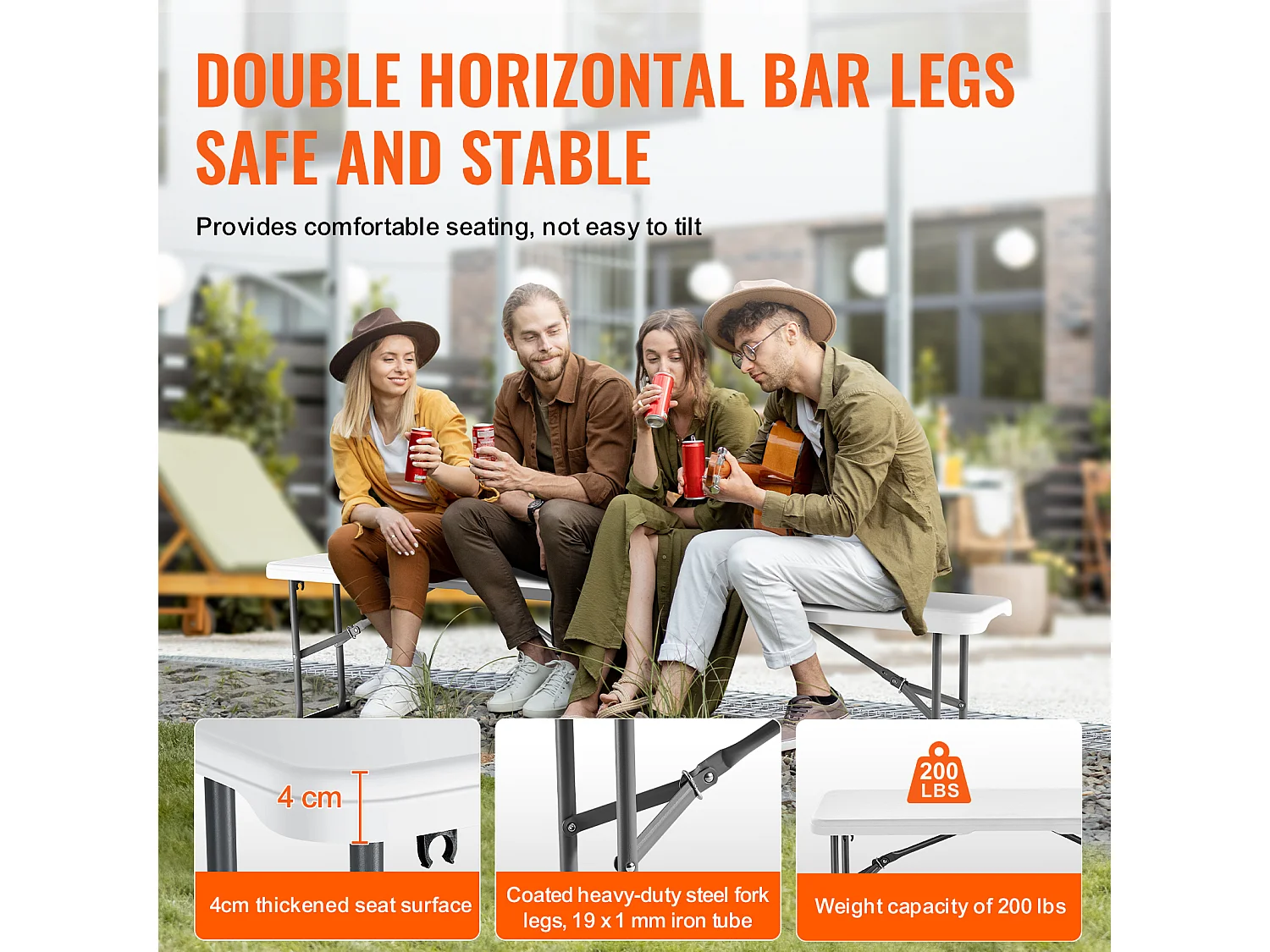 Banc de Sport SucceBuy 1,8 m, Lot de 2, Siège Extérieur Portable pour Pique-nique et Camping