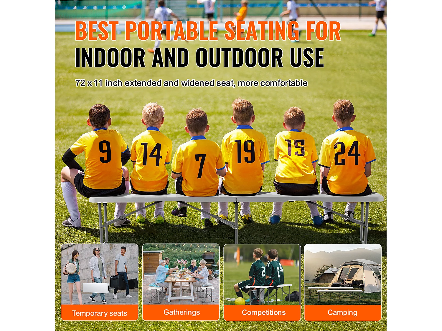 Banc de Sport SucceBuy 1,8 m, Lot de 2, Siège Extérieur Portable pour Pique-nique et Camping