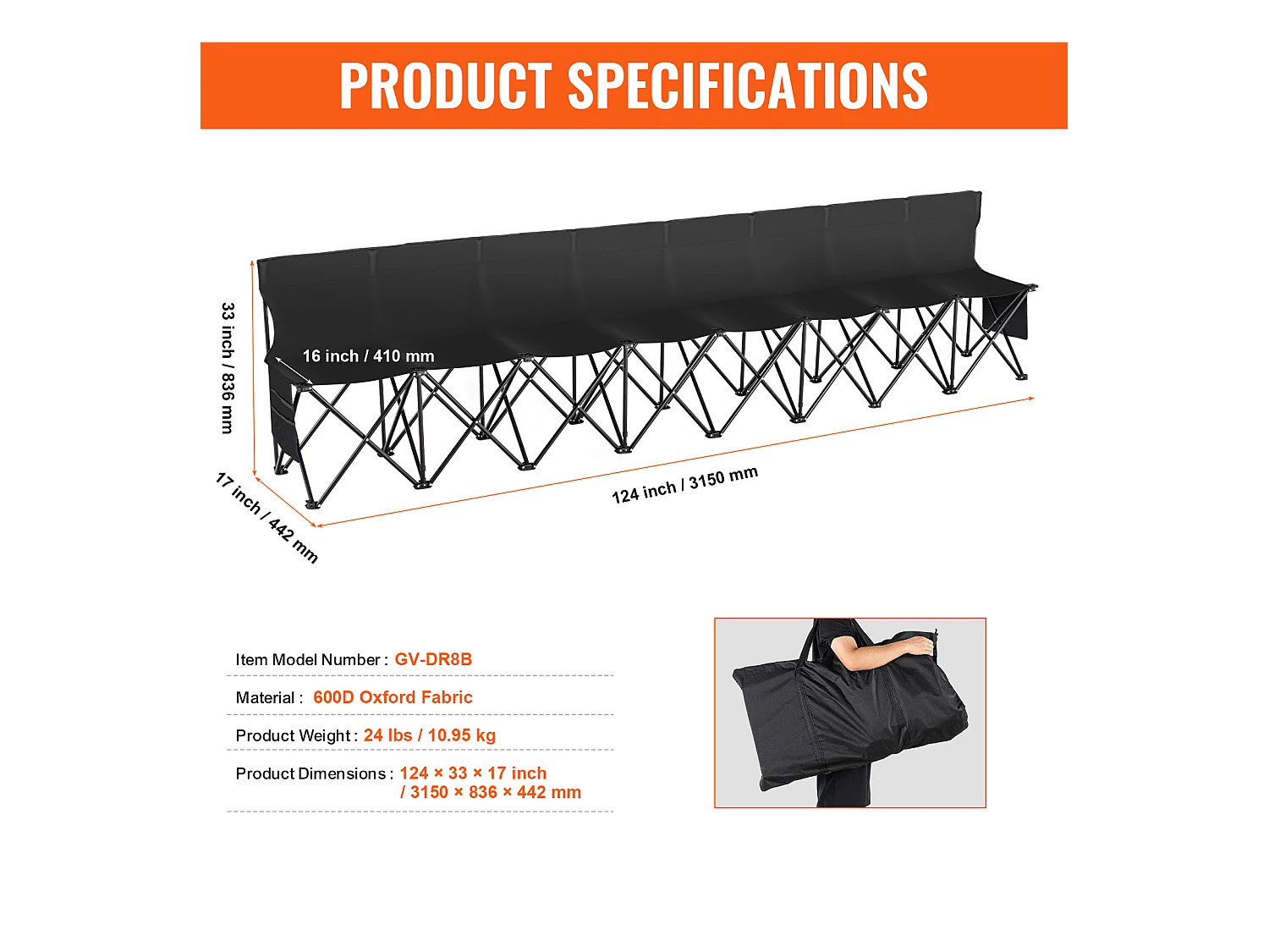 Banc de Sport SucceBuy 8 Places, Banc Pliant Portable en Plein Air avec Sac de Transport