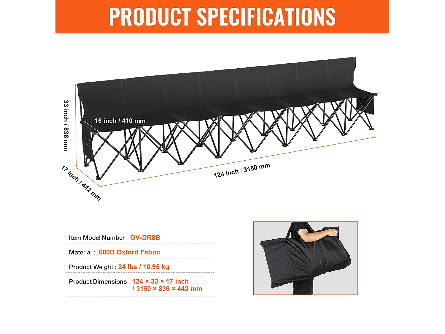 Banc de Sport SucceBuy 8 Places, Banc Pliant Portable en Plein Air avec Sac de Transport