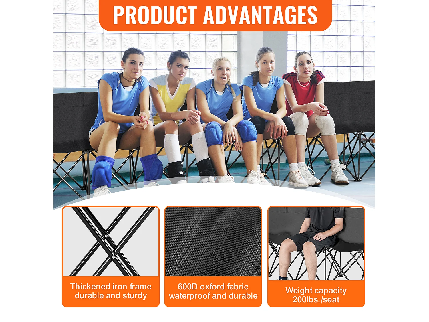 Banc de Sport SucceBuy 8 Places, Banc Pliant Portable en Plein Air avec Sac de Transport