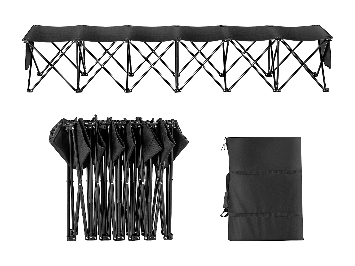 Banc de Sport SucceBuy, 6 Places, Banc d'Extérieur avec Sac de Transport et Dossier, Chaise de Camping en Plein Air, Noir