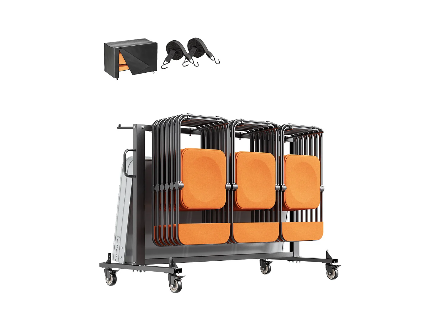 Chariot de Service SucceBuy, Support de Chaise Pliant, Capacité de 181 kg, pour 42 Chaises et 12 Tables avec Roulettes, Noir