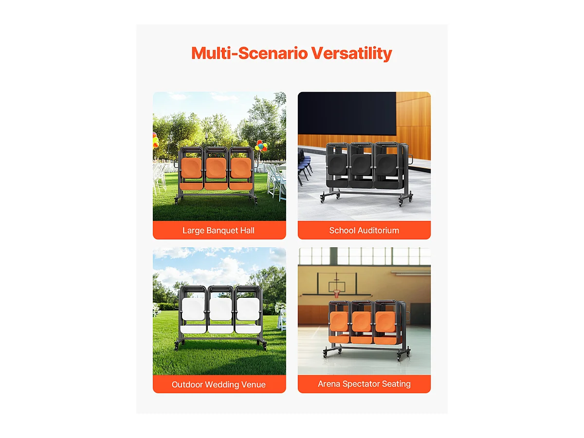 Chariot de Service SucceBuy, Support de Chaise Pliant, Capacité de 181 kg, pour 42 Chaises et 12 Tables avec Roulettes, Noir