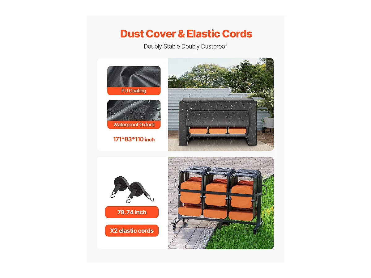 Chariot de Service SucceBuy, Support de Chaise Pliant, Capacité de 181 kg, pour 42 Chaises et 12 Tables avec Roulettes, Noir