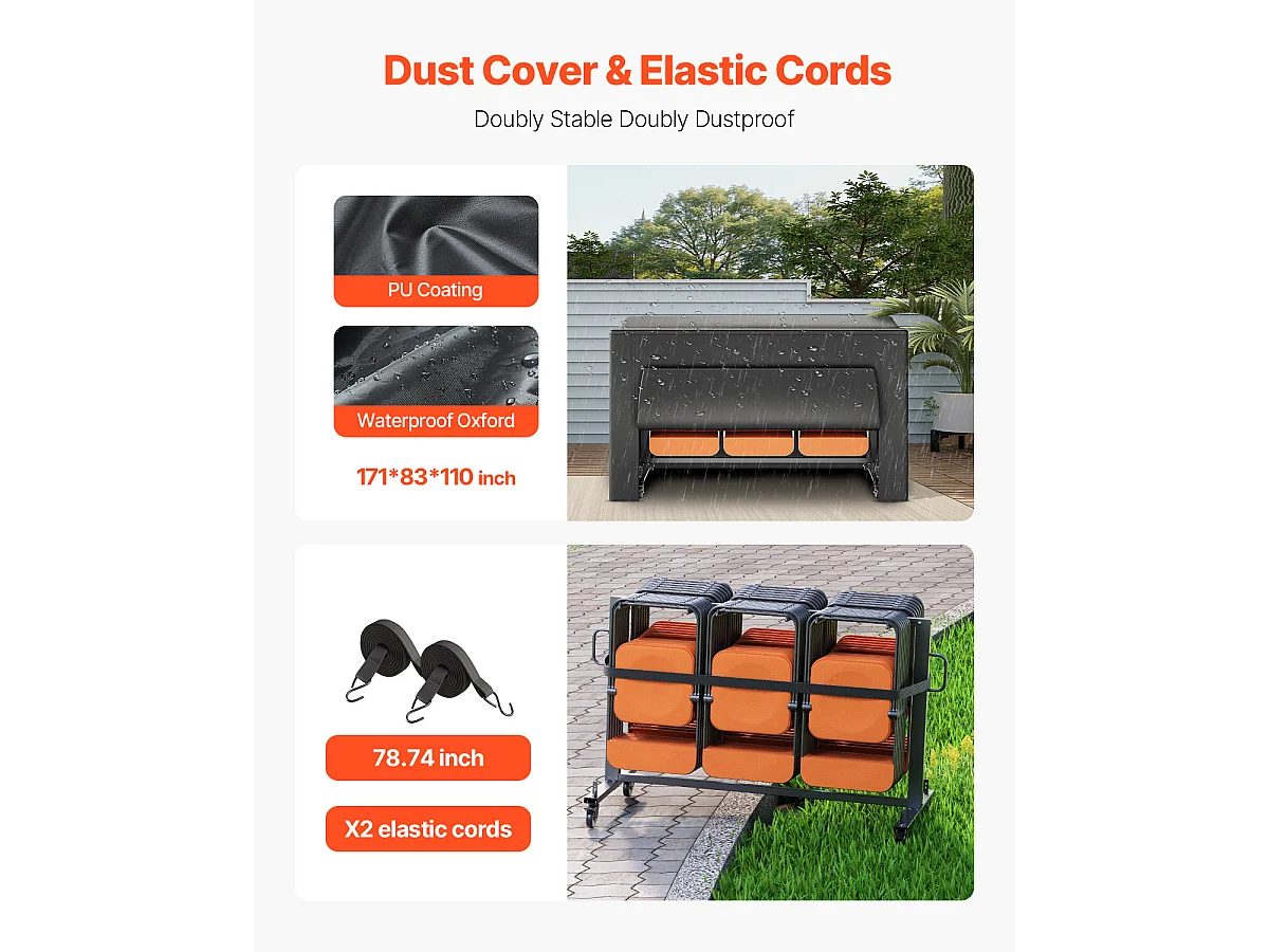 Chariot de Service SucceBuy, Support de Chaise Pliant, Capacité de 181 kg, pour 42 Chaises et 12 Tables avec Roulettes, Noir