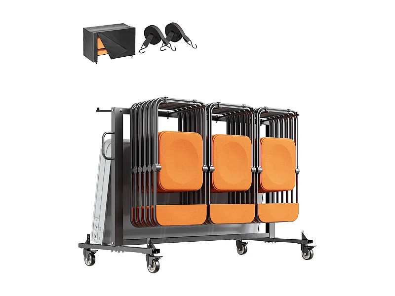 Carro de Servicio SucceBuy, Soporte de Silla Plegable, Capacidad de 181 kg, para 42 Sillas y 12 Mesas con Ruedas, Negro
