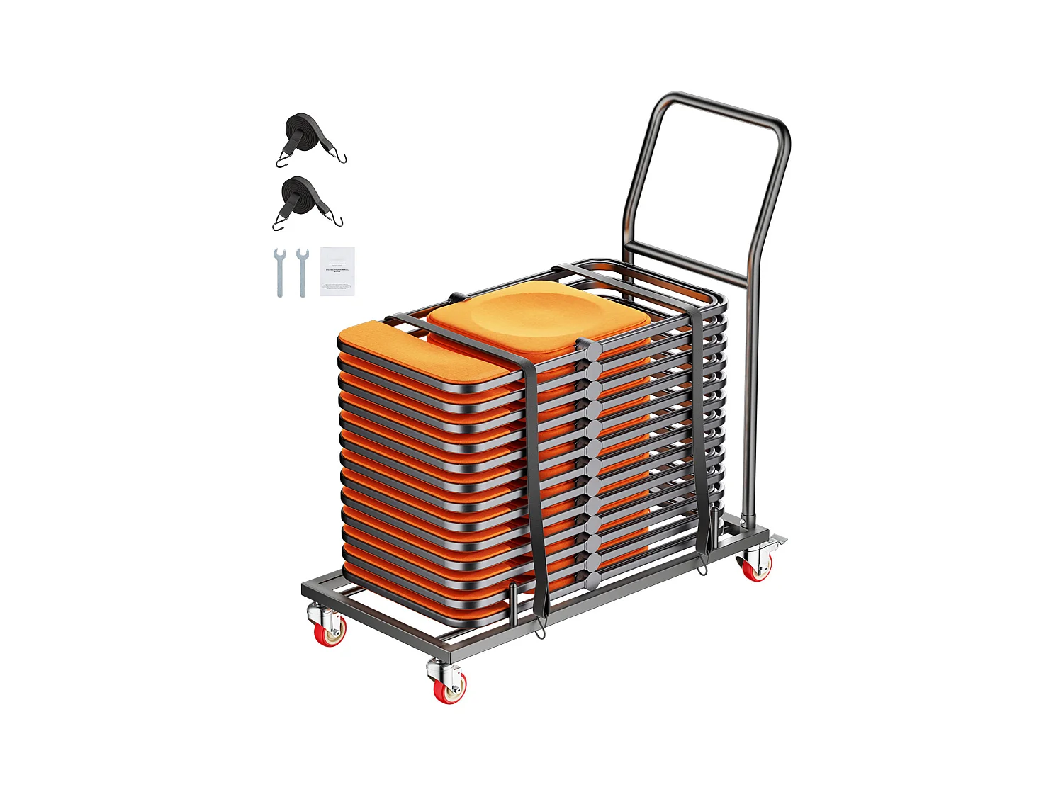 Servicewagen SucceBuy, Capaciteit van 136 kg, L-Vorm Ontwerp voor 25 Stoelen, Horizontale Opslag, Mat Zwart