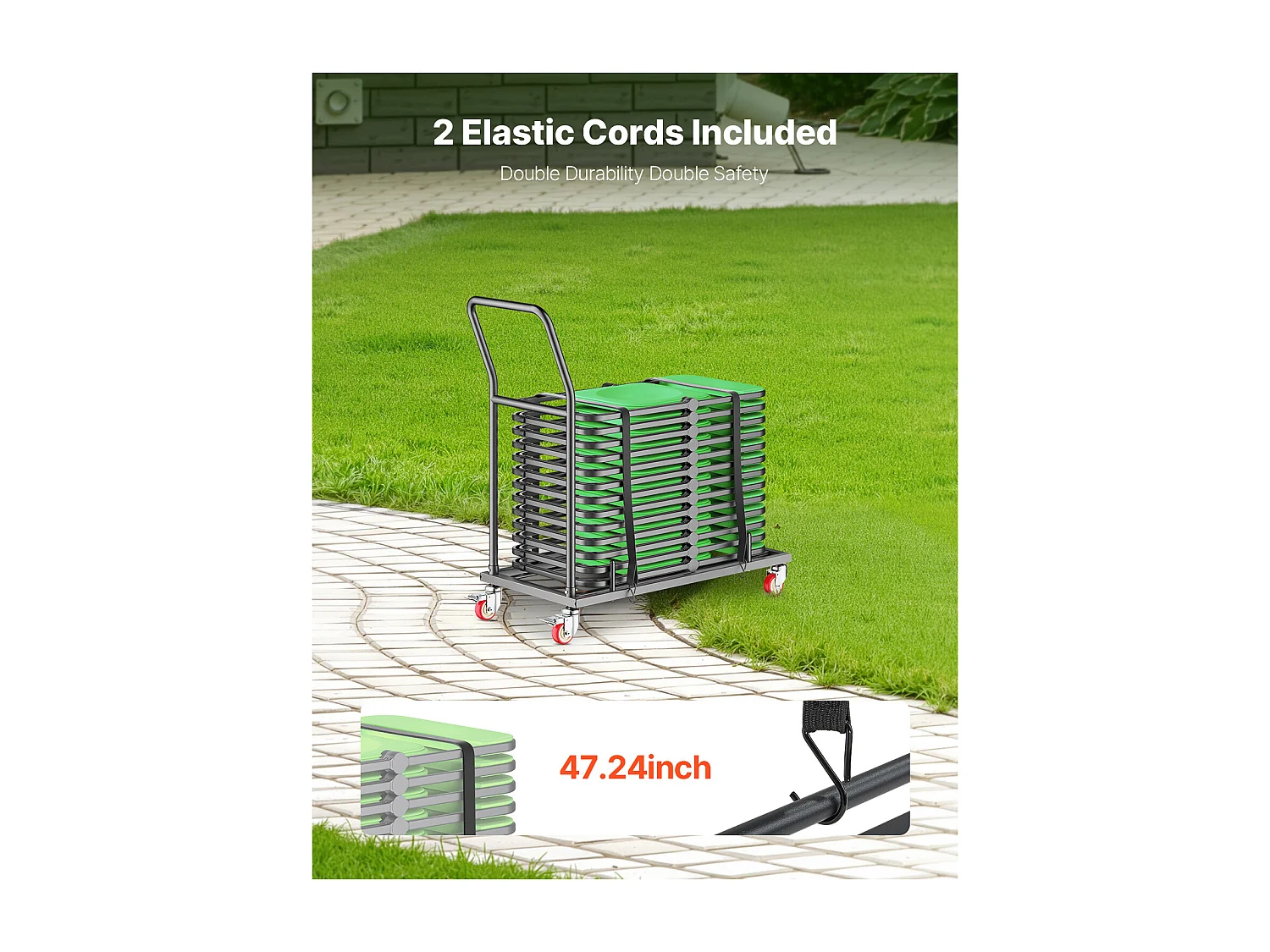 Chariot de Service SucceBuy, Capacité de 136 kg, Conception en L pour 25 Chaises, Rangement Horizontal, Noir Mat